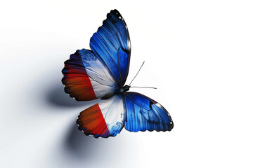 Butterfly with the French flag, isolated on white backdrop.