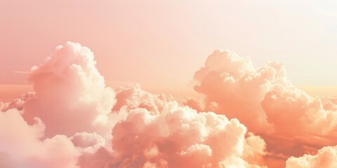 Peaceful sky adorned with delicate pink clouds, casting a gentle glow over the horizon and...