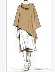 fashion sketching of an Oversized regular top with skirt，Minimalist asymmetrical style .With simple lines and flat shapes, illustration made with generative AI