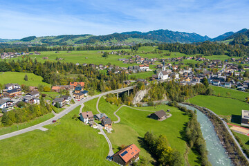 The village of Egg in the Bregenzerwald, State of Vorarlberg, Austria, Drone Photography