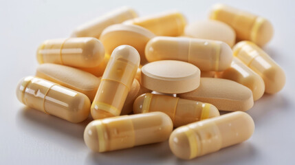 Assorted pharmaceutical capsules and tablets in close-up showcasing healthcare and medication