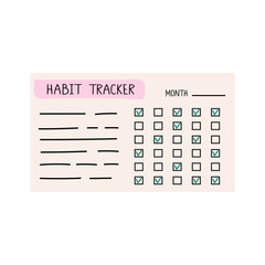 Cute habit tracker. Doodle illustration of a discipline planner. Isolated on white.