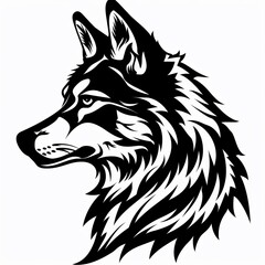 Naklejka premium A black and white image of a wolf tattoo, in the style of Cricut SVG cut files, white background, bold and bold Outlined in black, simple image, mid shot