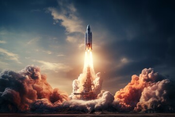 Exhilarating Rocket launch takeoff dramatic. Take off. Generate Ai - obrazy, fototapety, plakaty