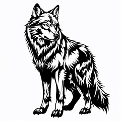A black and white vector style image of a wolf tattoo, in the style of Cricut SVG cut files, white background, bold and bold Outlined in black, simple image, mid shot