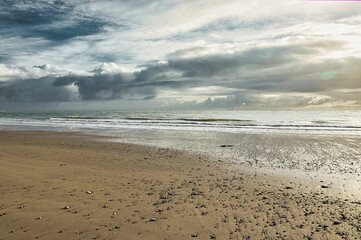 Beautiful shot of the scenic rocky White Cliff Bay of the Isle of Wight on a gloomy day