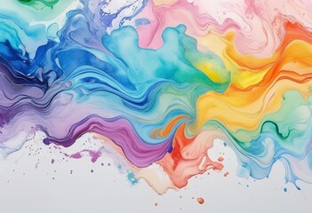 Rainbow Colors in Abstract Watercolor Paint - A Panoramic Banner for Artistic Concepts - obrazy, fototapety, plakaty