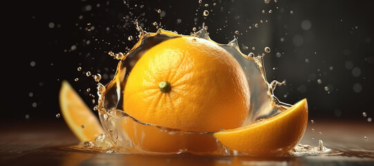 fresh orange fruits with water splash 96 - obrazy, fototapety, plakaty