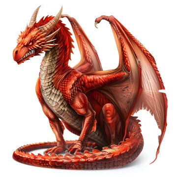 red dragon, angry red dragon isolated on white, red dragon ready to attack