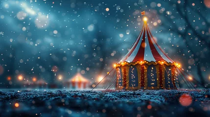 Tuinposter circus tent, carnival celebrations,  Carnival, amusement theater. Entertainment show, World Circus Day. Holiday concept. Template for background, banner, card, poster © Mahnoor