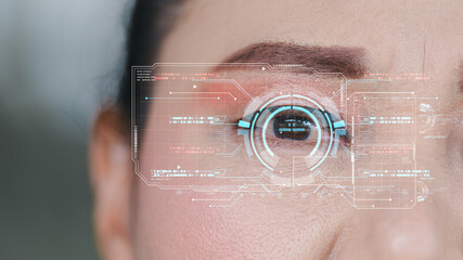 Future of eye surgery, advanced digital technology, including virtual and biometric features,...