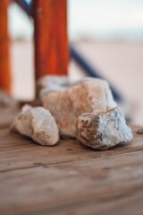 Rocks on a wooden floor