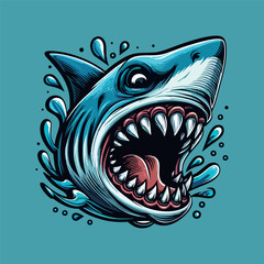 Furious scary Shark head with an open mouth. flat art vector design for tshirt, logo, emblem and sticker. esport