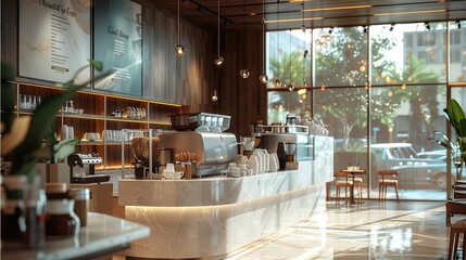 Fototapeta na wymiar A modern elegant coffee shop. Generative AI.