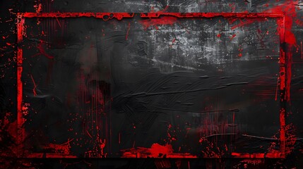 Dramatic red distressed edge on isolated black canvas, fiery red brush strokes on black wall