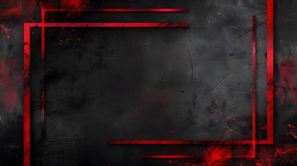 Energetic red grunge border on isolated black backdrop, dynamic red brush strokes on black wall