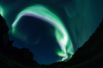 Stunning Aurora Borealis display in the night sky in Iceland