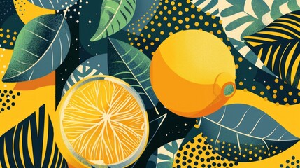 Vector graphics in a minimalistic fashionable style with geometric elements.. Illustration of a lemon - obrazy, fototapety, plakaty