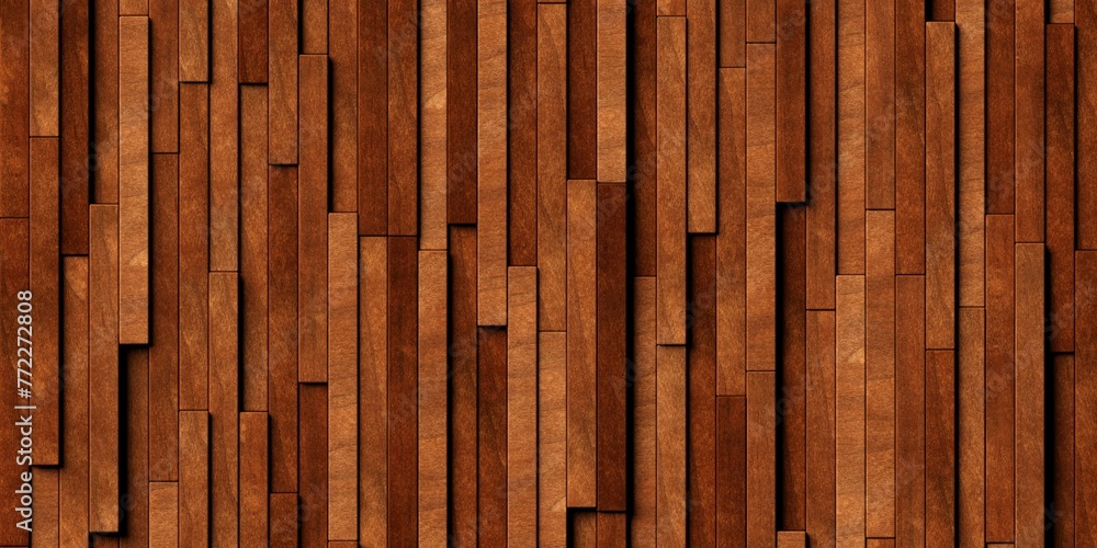 Poster close up of randomly shifted offset vertical wooden long thin rectangle blocks surface background te
