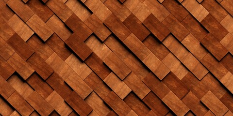Close up of randomly shifted offset diagonal wooden rectangle blocks surface background texture or hardwood wallpaper template