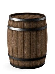 Obraz premium Single wooden wine or whiskey barrel, cask or keg made from rustic oak wood on white background