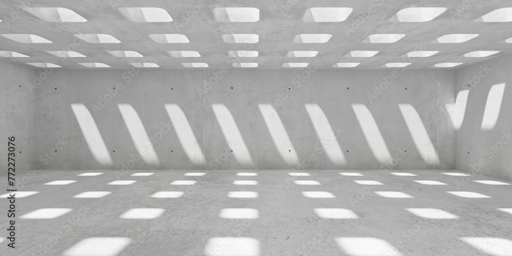 Aufkleber abstract empty, modern concrete room with rounded square openings in the ceiling and rough floor - i
