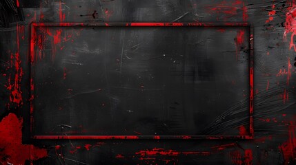 Intense red distressed edge on dark backdrop, vibrant red paint strokes on black wall - obrazy, fototapety, plakaty