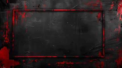  Intense red distressed edge on dark backdrop, vibrant red paint strokes on black wall © artestdrawing