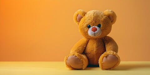 Warm and Fuzzy Collectible Teddy Bear on Orange Background with Copy Space for Cataloging