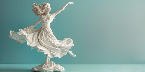 Delicate Porcelain Figurine of a Graceful Ballet Dancer in a Flowing Dance Pose Against an Isolated Background with Copy Space