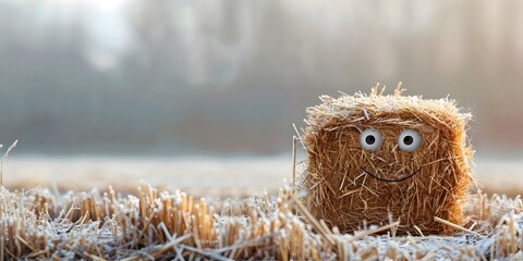 a hay bale character resting peacefully in a tranquil countryside setting after the harvest The plump - obrazy, fototapety, plakaty