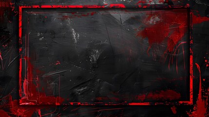 Fiery red grunge frame on black backdrop for copyspace, bold red paint strokes on dark wall