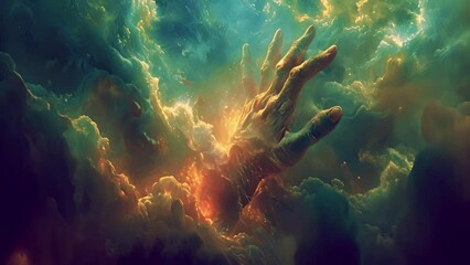 Hands of god or Jesus Christ in the clouds. Human hands open palm up worship. Eucharist Therapy Bless God Helping Repent Catholic Easter Lent Mind Pray. Christian Religion concept background. fighting