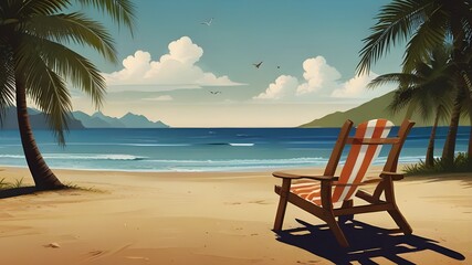 summer beach background illustration Generative AI