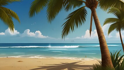summer beach background illustration Generative AI