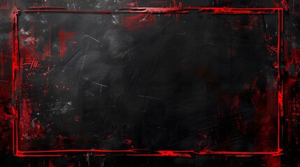 Striking red grunge border on isolated black background, expressive red brush strokes on black wall