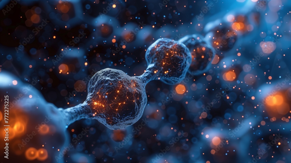 Poster Digital Illustration of Synaptic Transmission in Neural Network
