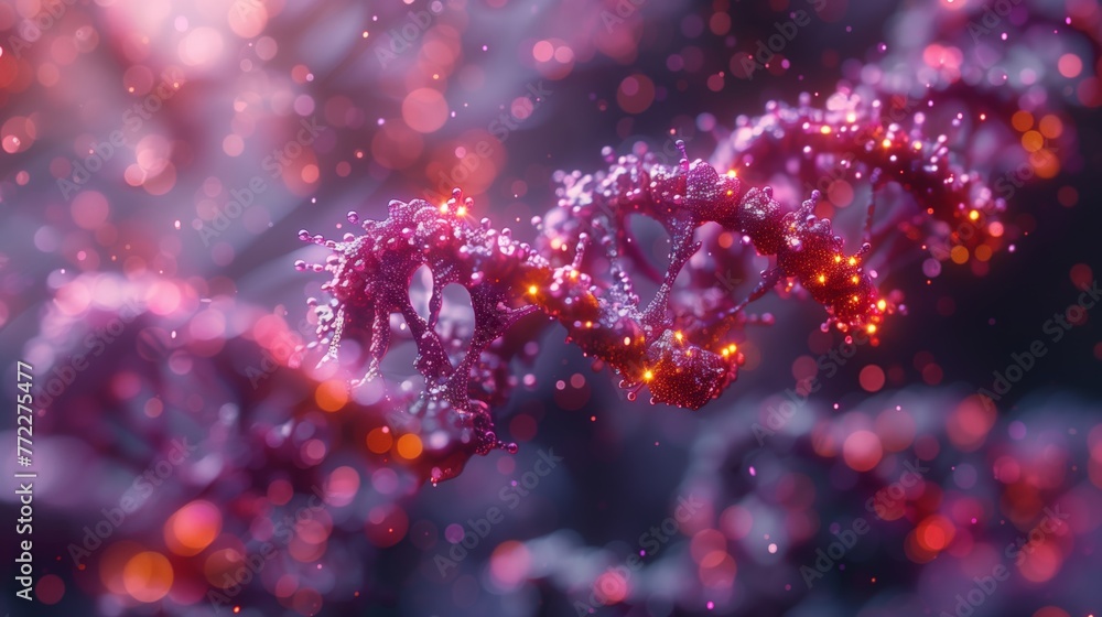 Aufkleber glowing dna double helix structure against dark background