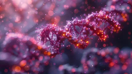 Fotobehang Glowing DNA Double Helix Structure Against Dark Background © Prostock-studio