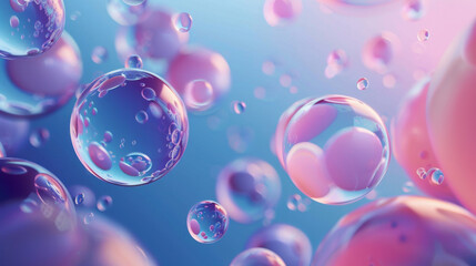 Spherical shapes floating in a space of gradient blues, like bubbles underwater