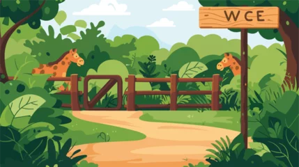 Gordijnen Background scene of zoo with sign and trail illustration © Quintessa