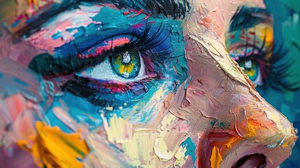 Windows to the Soul: Captivating Close-Up of a Woman's Eyes in a Canvas Painting