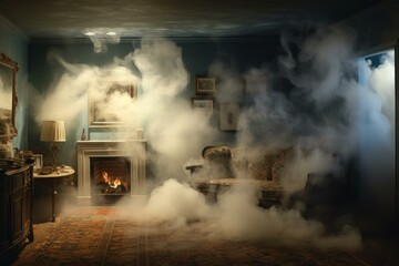Aromatic Smoke room. Dirty concrete wall. Generate Ai