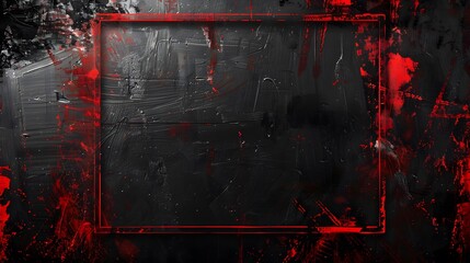 Fiery red grunge frame for copyspace on dark canvas, bold red paint strokes on black wall