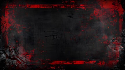 Obraz na płótnie Canvas Dynamic red distressed border on dark backdrop, striking red paint strokes on black wall