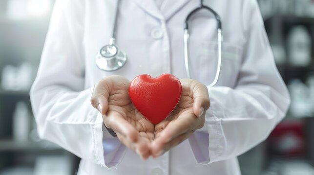 Medicine Doctor Holding a Red Heart Shape in Hands