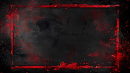 Intense red distressed edge against dark background, fiery red paint strokes on black wall - obrazy, fototapety, plakaty
