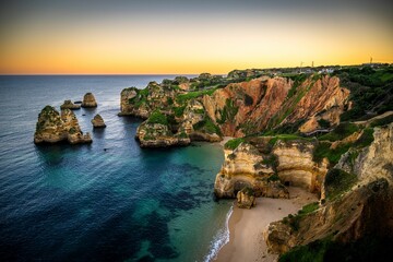 Spectacular beauty of the sunset in Lagos, Portugal.