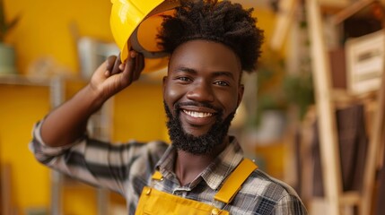 close up portrait of african american petrochemical or construction worker in factory