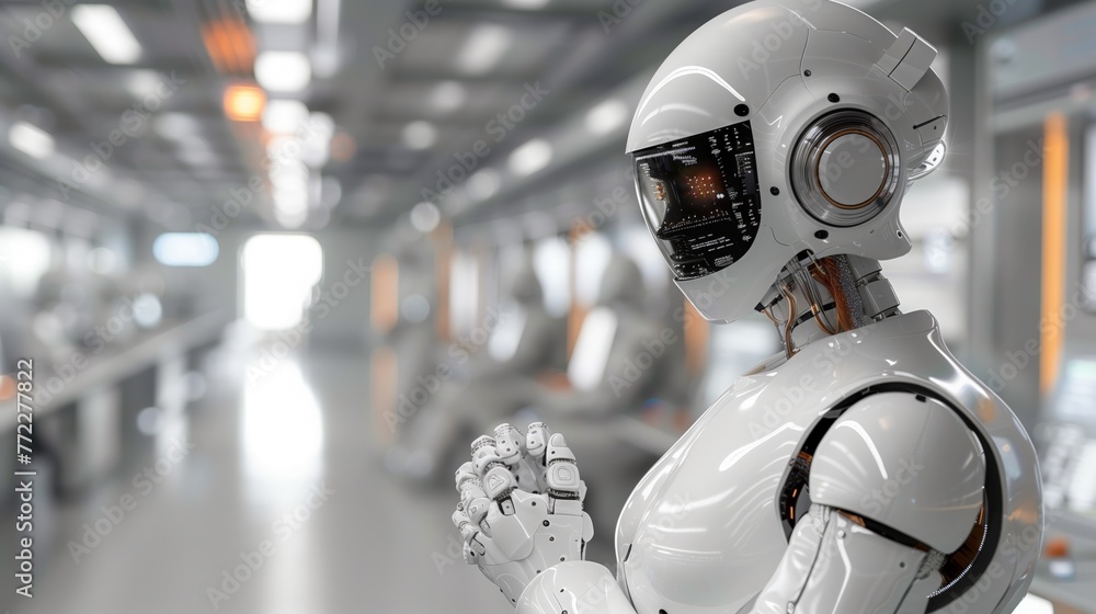 Leinwandbilder Advanced Humanoid Robot With Exposed Circuitry in High-Tech Laboratory